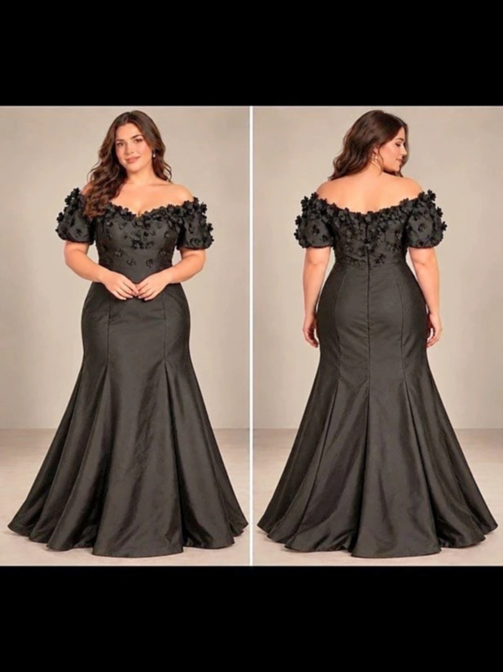 Off the Shoulder Puff Sleeve Trumpet Gown Black Maxi Dress